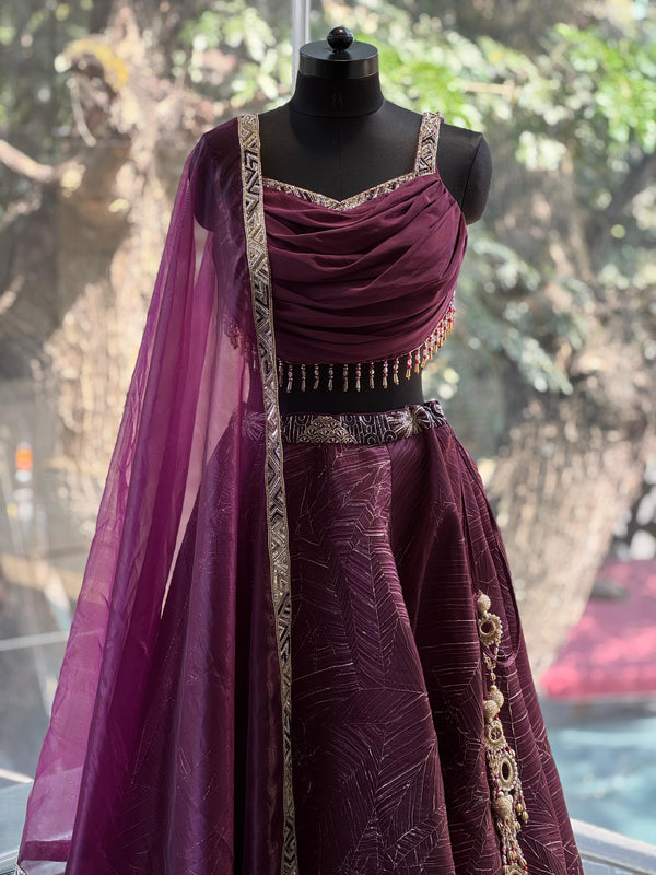 Wine Lehenga Set