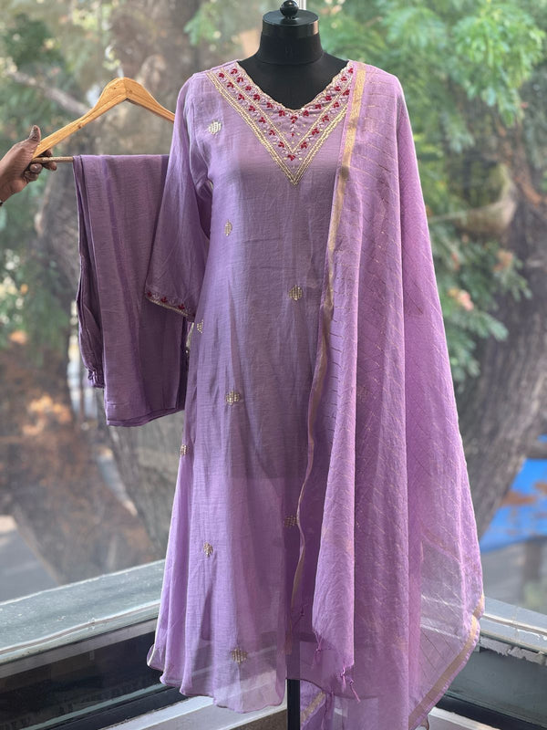 Mauve Mul Chanderi Dupatta Set