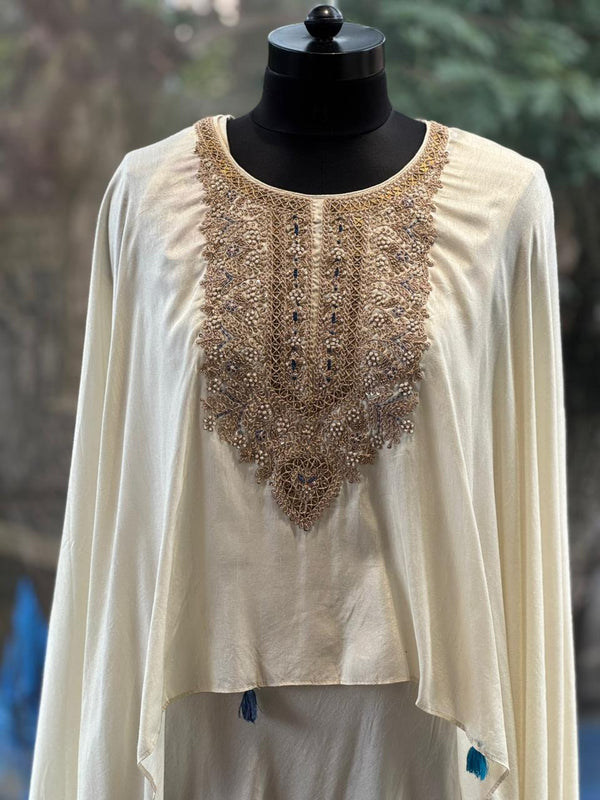 Cream & Blue Indo Western Dress for women
