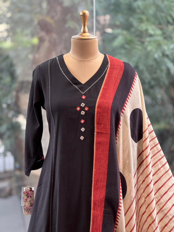 Black Printed Dupatta Set