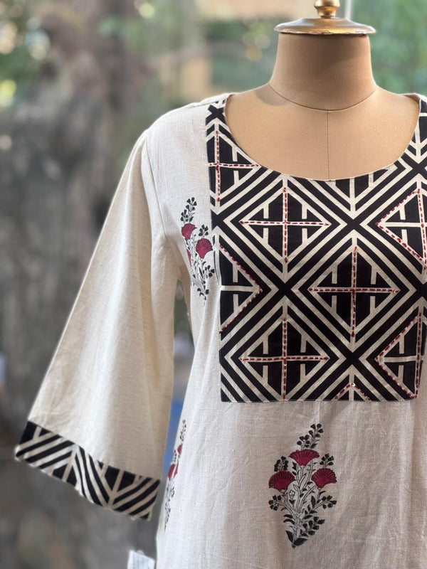 White Printed Kurta Set