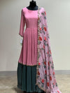 Pink Anarkali with Floral Dupatta