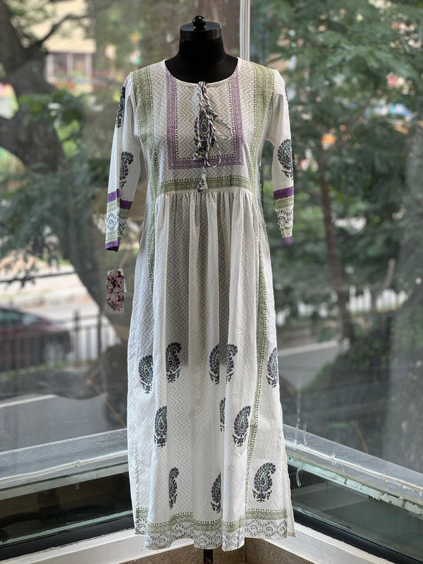 White Yolk Neck A-Line Suit Set