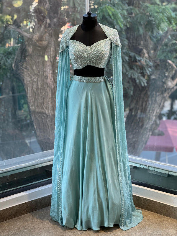Blue Tail Sleeves Lehenga