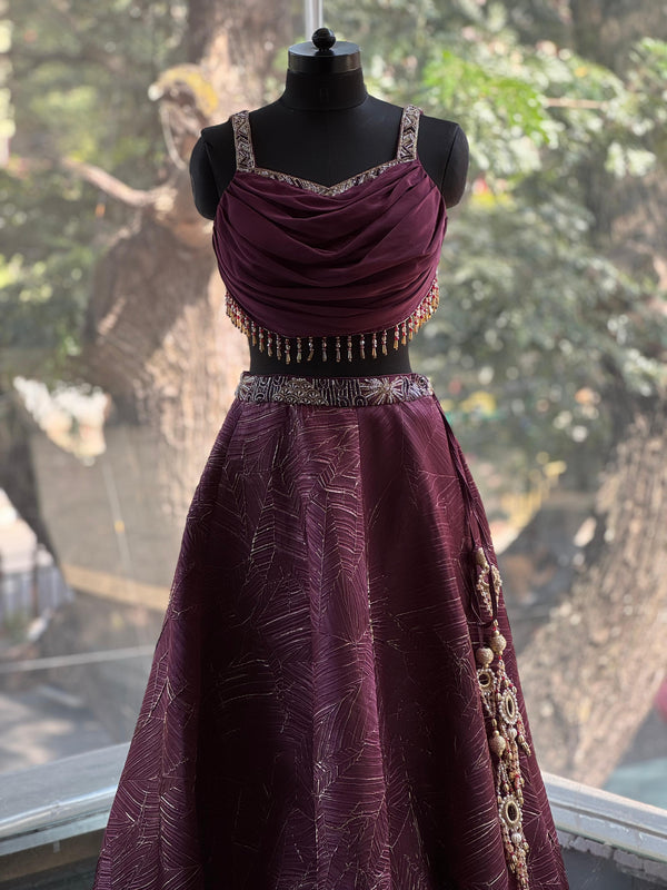 Wine Lehenga Set