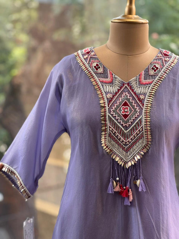 Mauve Tissue Kaftan Set