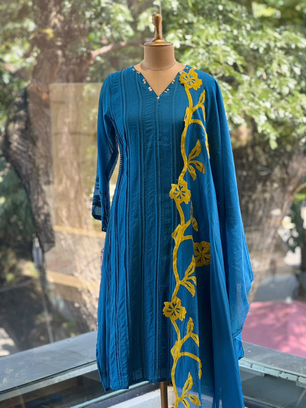 Blue Patch Work Dupatta Set