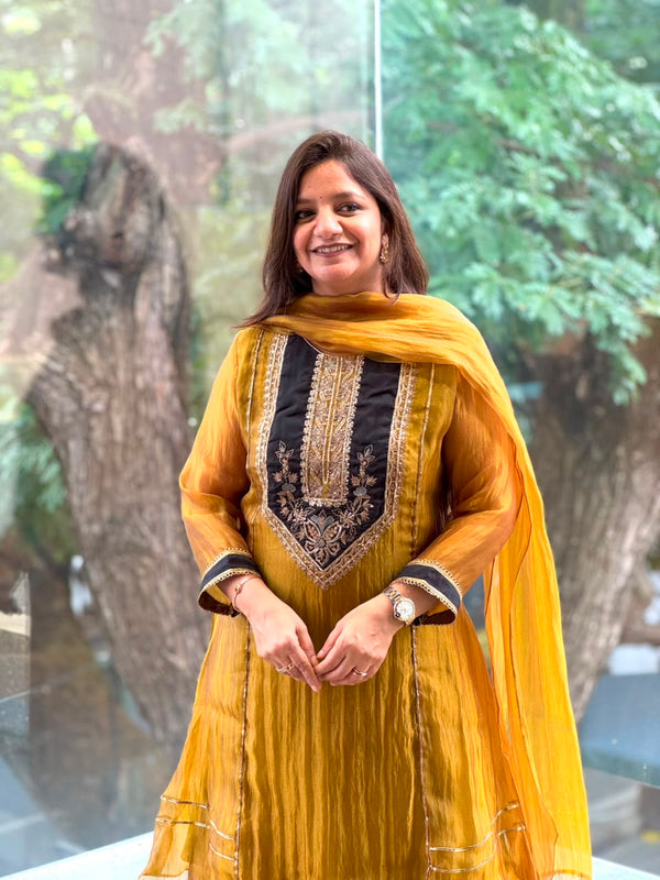 Mustard Yellow Glass Tissue Dupatta Set