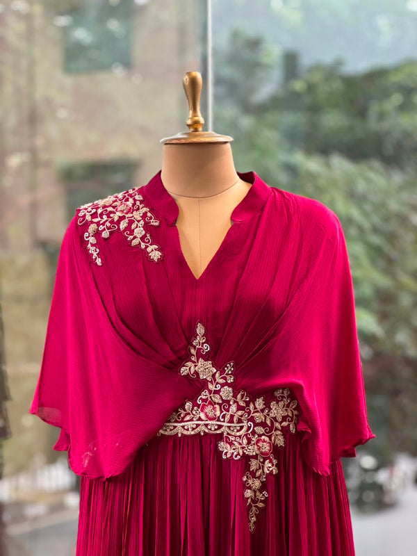 Maroon Crepe Georgette Gown