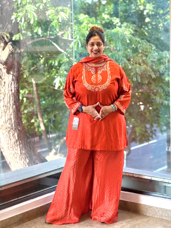 Rust Tissue Lines Palazzo Set