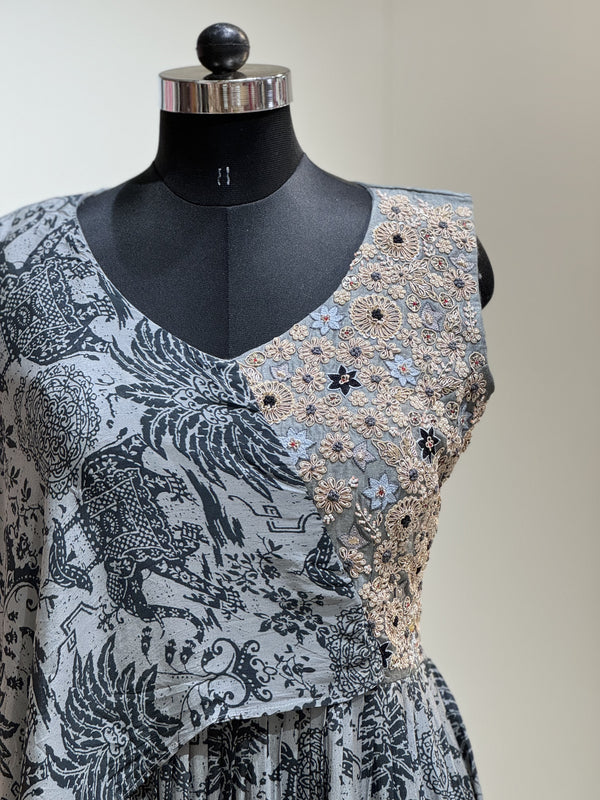Grey floral handwork gown