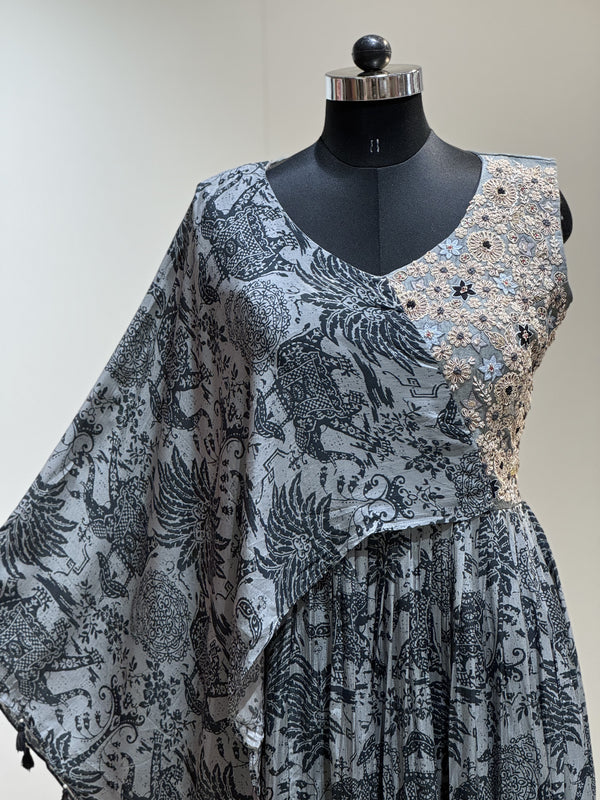 Grey floral handwork gown