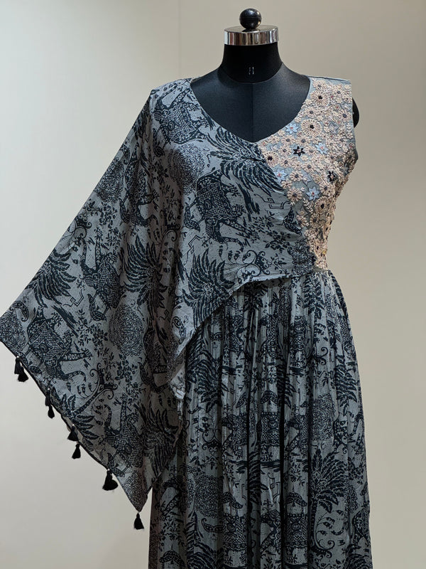 Grey floral handwork gown