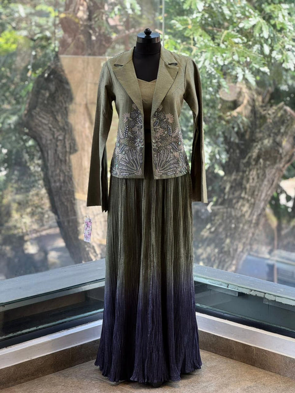 Green Shaded Crush Lehegna Set