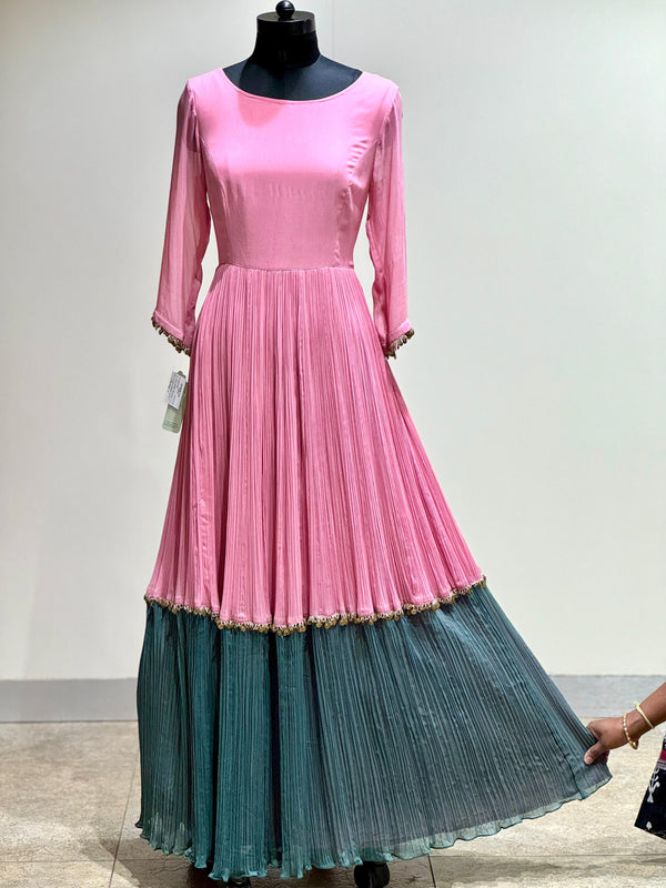 Pink Anarkali with Floral Dupatta