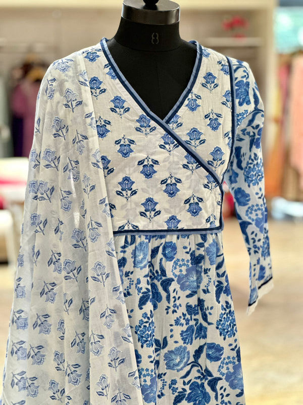 White/Blue Floral Suit Set