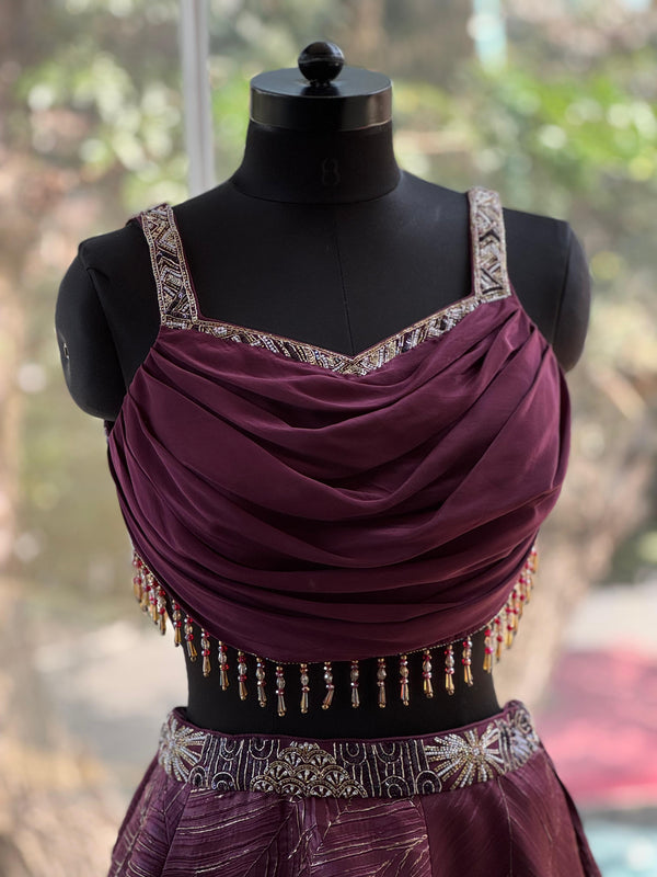 Wine Lehenga Set