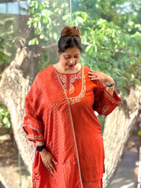 Rust Tissue Lines Palazzo Set