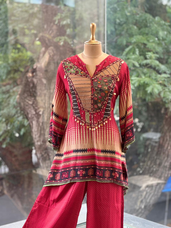 Maroon/Beige Co Ord