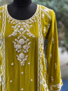 Green White Embroidery Suit