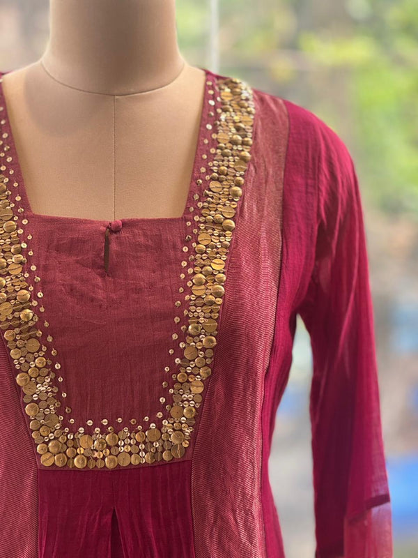 Maroon Tissue Panel Dupatta Set