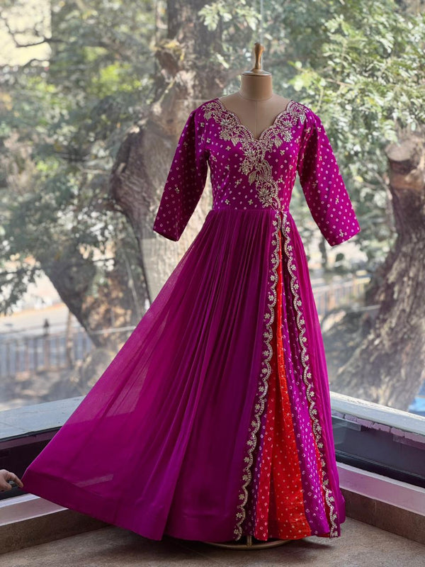 Purple Bandhej Gown