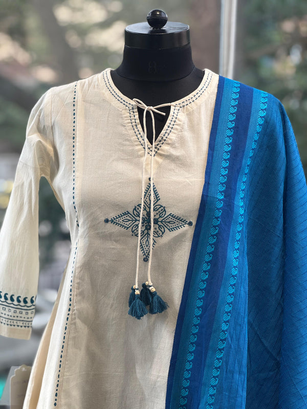 Blue Mangalgiri Dupatta Set