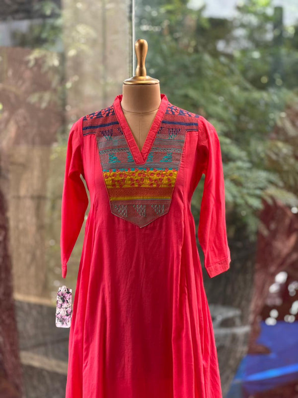 Pink Patch Work Yoke Suit