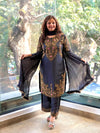 Black Gold Beads Work Suit