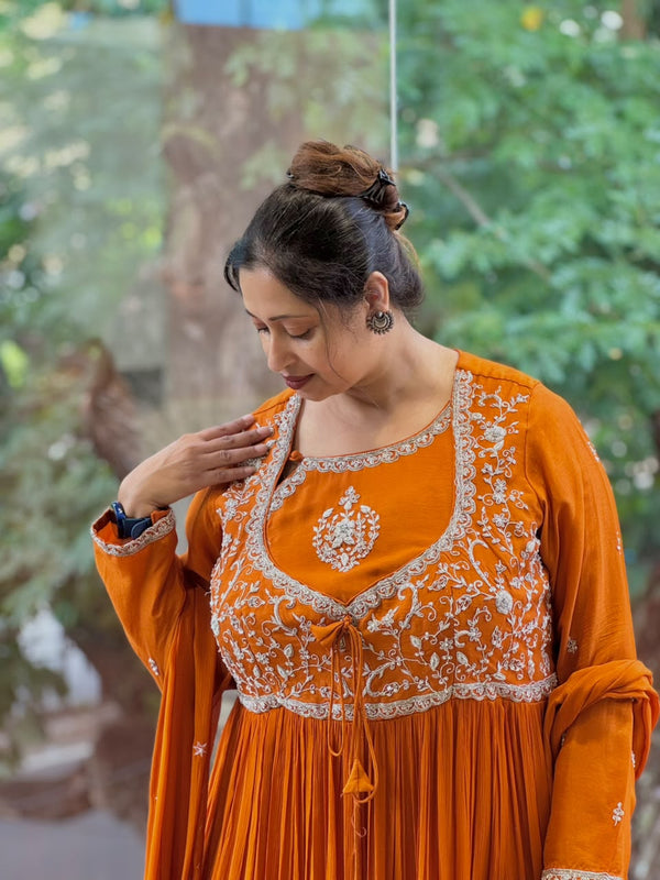 Orange Intricate Yolk Gown