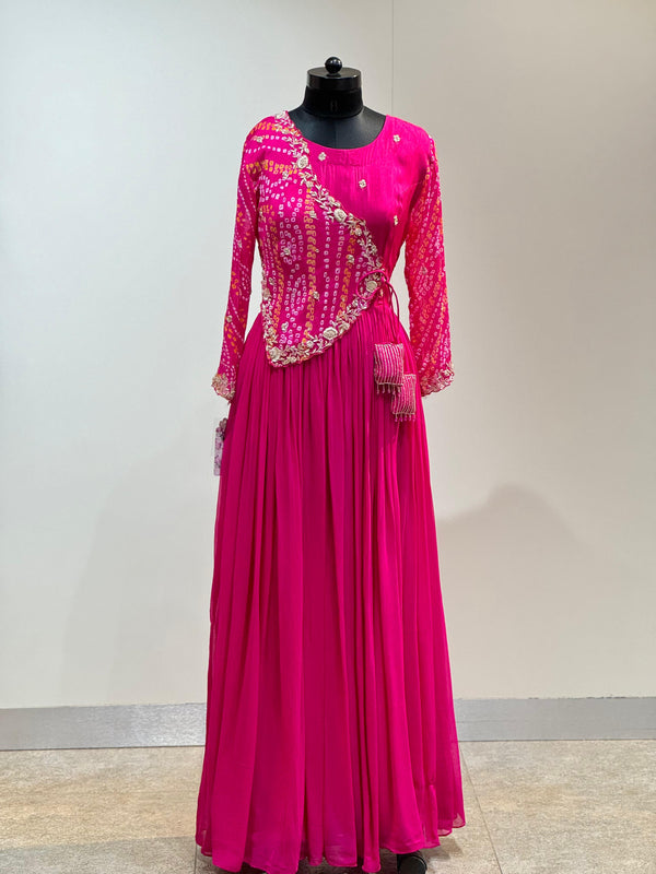 Pink Bandhej Gown