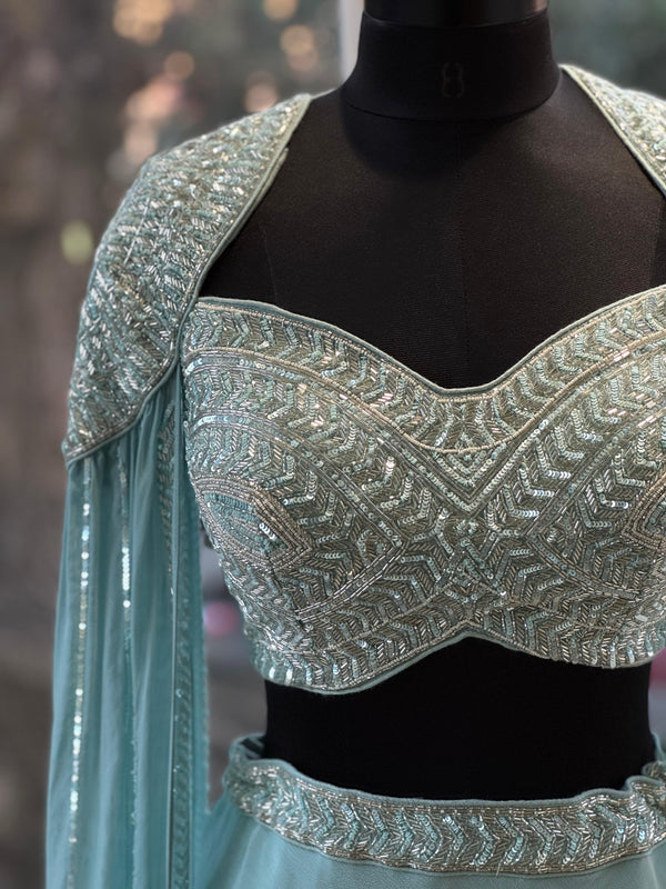 Blue Tail Sleeves Lehenga