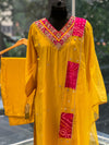 Yellow Gota V Neck Suit Set