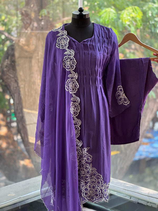 Purple Embroidered Dupatta Set