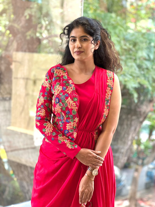 Red Embroidered Drape Set