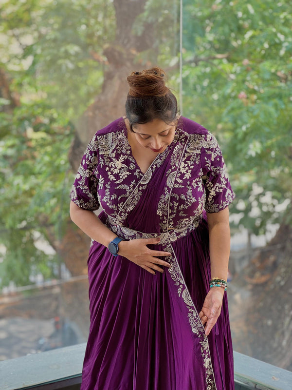 Purple Pre Drape Saree