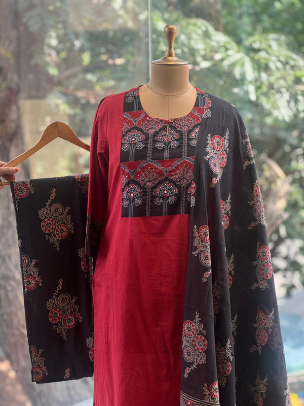Maroon Block Print Suit
