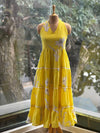 Yellow Mul Halter Neck Dress