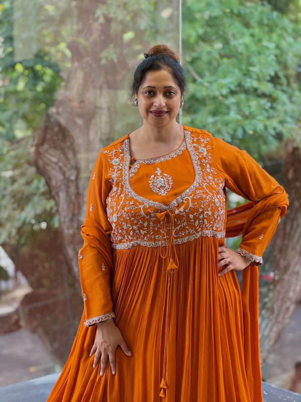 Orange Intricate Yolk Gown