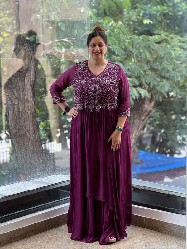 Purple Intricate Work Gown