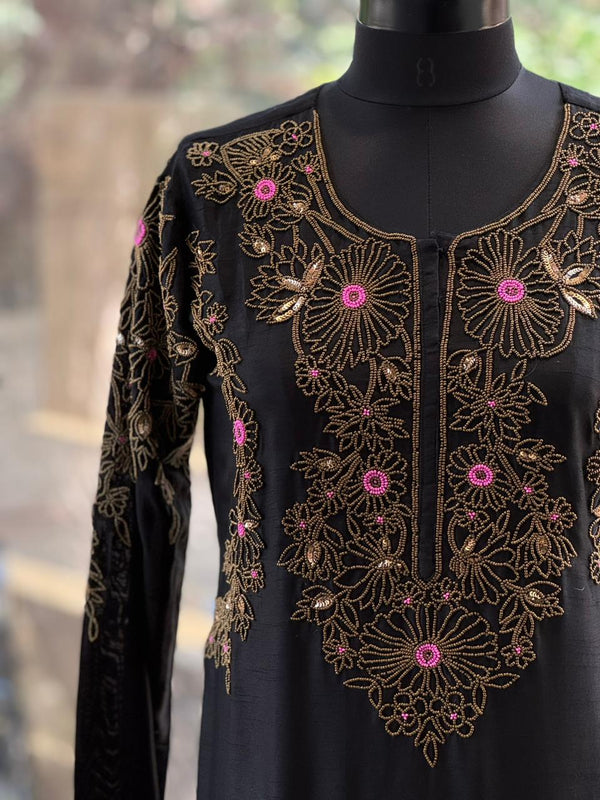 Black Gold Beads Work Suit