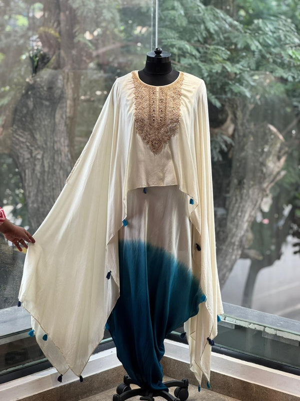 Cream and Blue Indo western