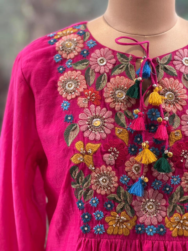 Pink Mal Chanderi Kurta Set
