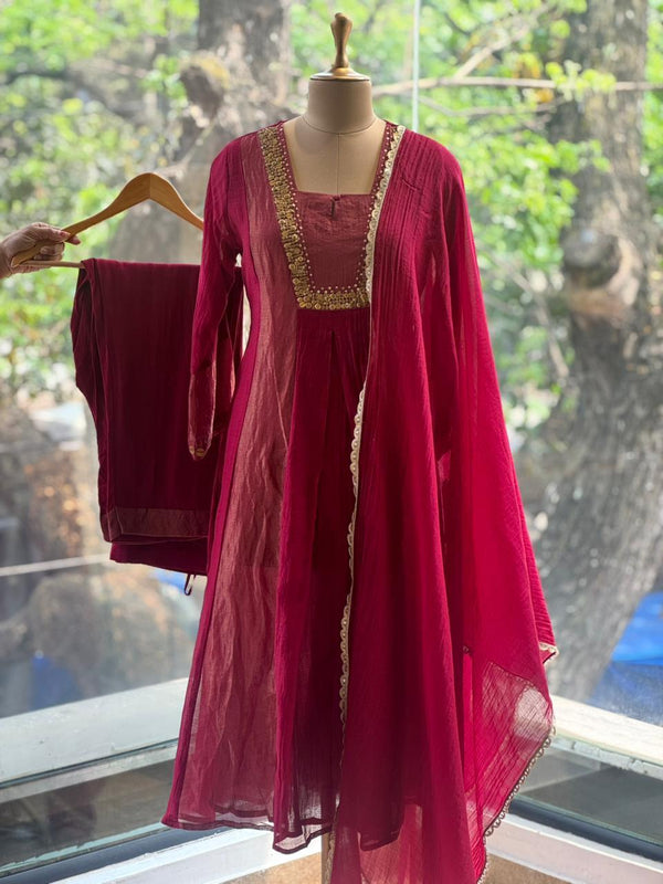Maroon Tissue Panel Dupatta Set
