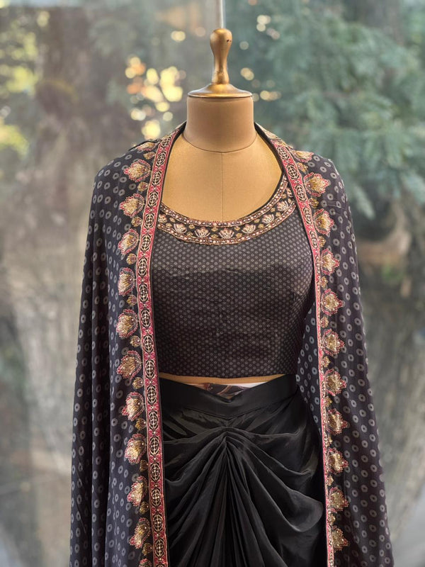 Black Digital Printed Cape Set