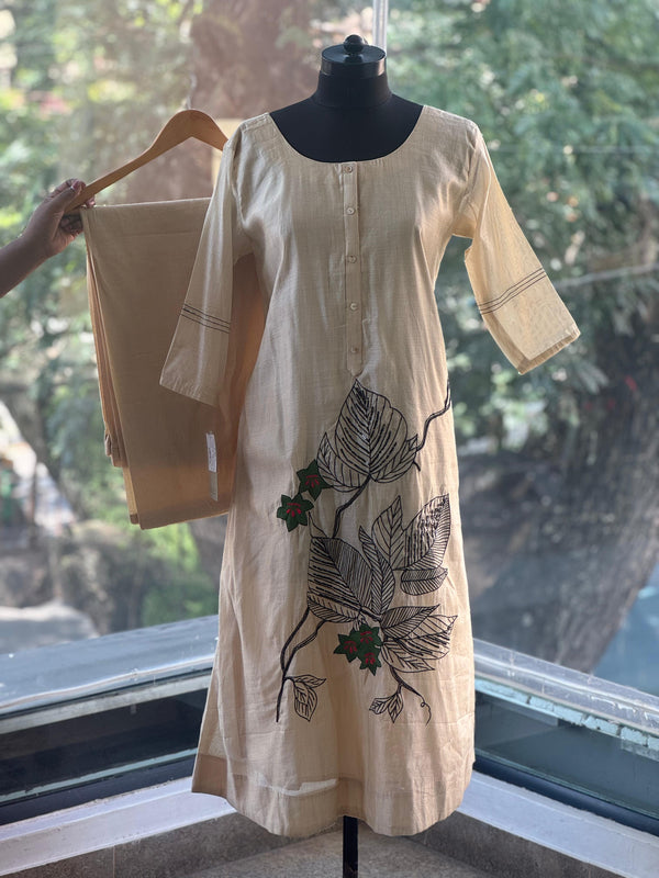 Beige Embroidered Co Ord