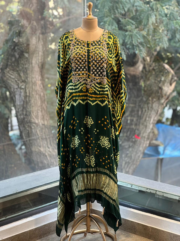 Green Bandhej Kaftan Co Ord