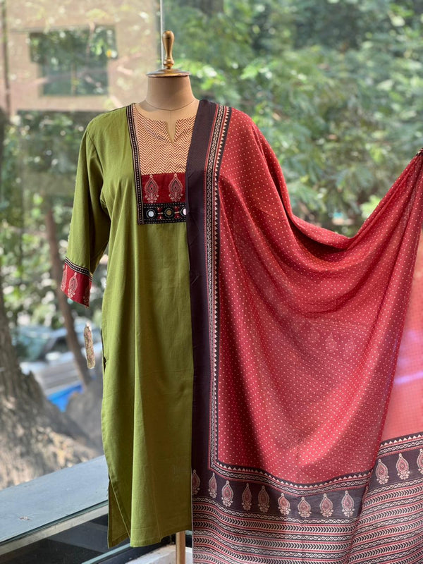 Green Printed Dupatta Set