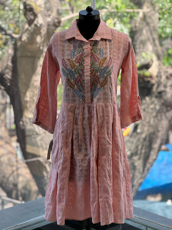 Peach Embroidered Yolk Co Ord