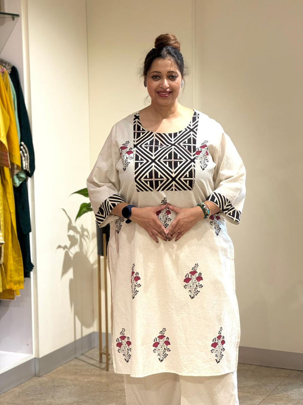 White Printed Kurta Set